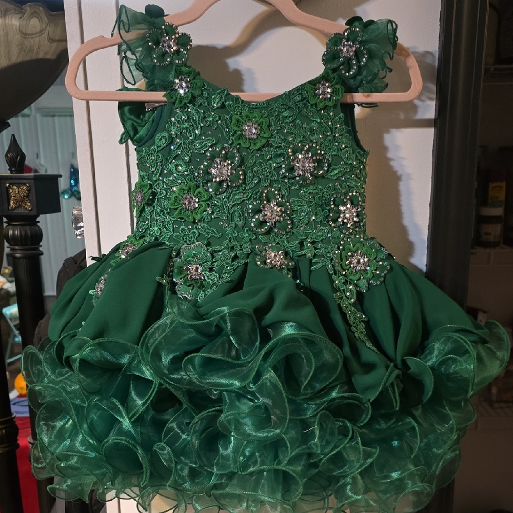 Pageant Elegant Green Floral Dress